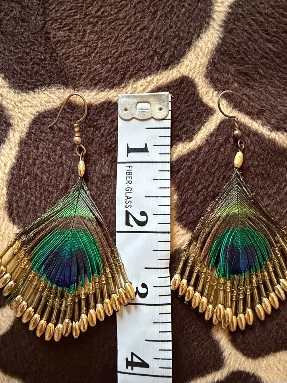 Gorgeous Vintage Peacock Feather and Hand  Beaded Earrings